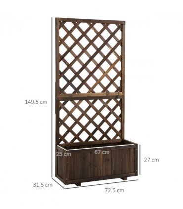 Wood Flower Box Carbonised finish 72.5 x 31.5 x 149.5 cm Solid fir wood frame
