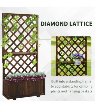 Wood Flower Box Carbonised finish 72.5 x 31.5 x 149.5 cm Solid fir wood frame