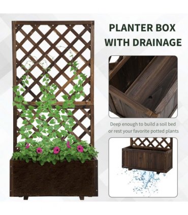 Wood Flower Box Carbonised finish 72.5 x 31.5 x 149.5 cm Solid fir wood frame