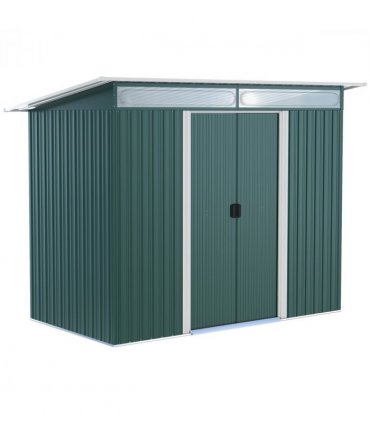 Pent Roofed Metal Shed Foundation Vent 260x133x200cm Sliding Door Green