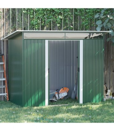 Pent Roofed Metal Shed Foundation Vent 260x133x200cm Sliding Door Green