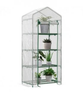 Greenhouse 4 Tier Mini, Portable Steel Frame, PE Cover, 160x69x50cm, White
