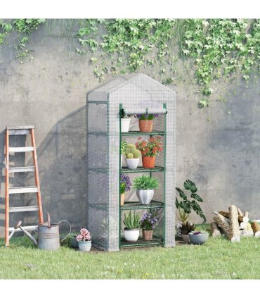 Greenhouse 4 Tier Mini, Portable Steel Frame, PE Cover, 160x69x50cm, White