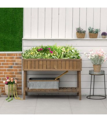 Wooden Raised Bed Container Garden Plant Stand 8 Boxes 110x46x76cm Brown