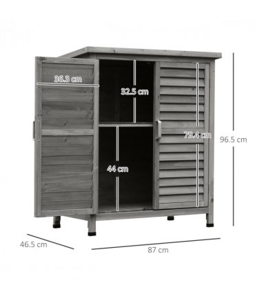 Garden Shed Wooden  2 Door Unit Solid Fir Wood 87x46.5x96.5cm, Grey
