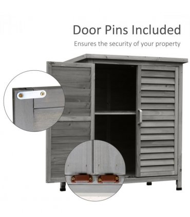 Garden Shed Wooden  2 Door Unit Solid Fir Wood 87x46.5x96.5cm, Grey