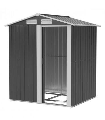 Outdoor Storage Shed, Sliding Door, Sloped Roof, Metal, Grey, 152 x 132 x 188 cm