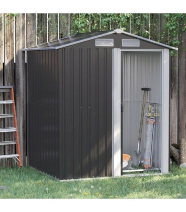 Outdoor Storage Shed, Sliding Door, Sloped Roof, Metal, Grey, 152 x 132 x 188 cm