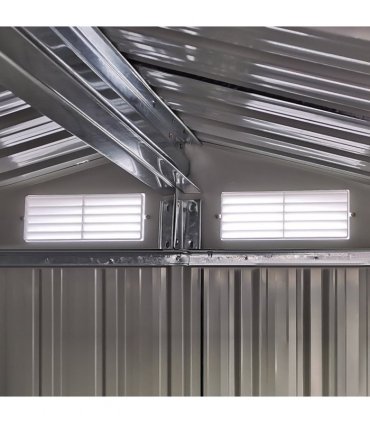 Outdoor Storage Shed, Sliding Door, Sloped Roof, Metal, Grey, 152 x 132 x 188 cm