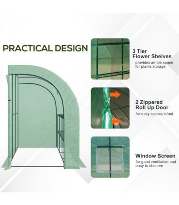 Greenhouse   PE   Cover  and 3-Tier Shelves, Green, 300x150x213 cm