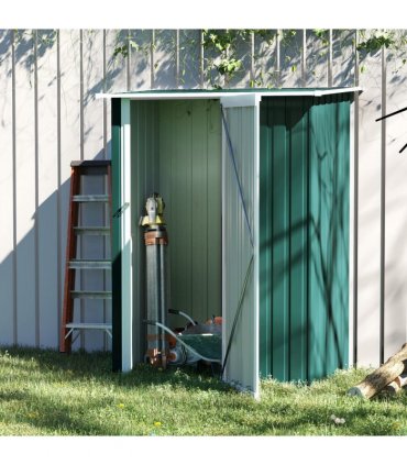 4.7ft x 2.8ft Garden Shed Steel Sloped Roof Door w/ Latch Green