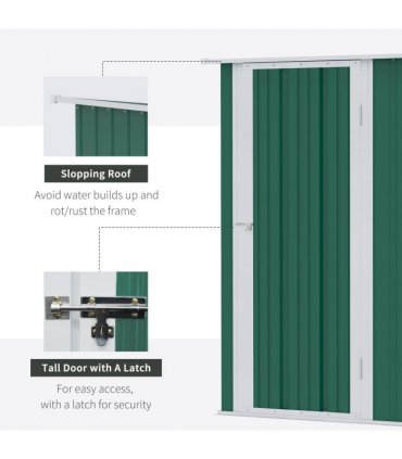4.7ft x 2.8ft Garden Shed Steel Sloped Roof Door w/ Latch Green