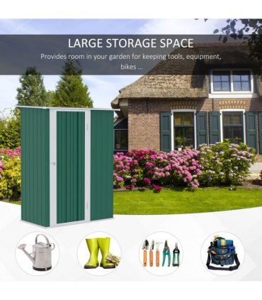 4.7ft x 2.8ft Garden Shed Steel Sloped Roof Door w/ Latch Green