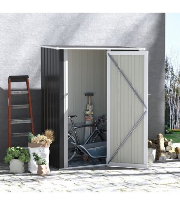 Garden Storage Shed, Sloped Roof, Lockable Door Grey, 142 x 84 x 189cm