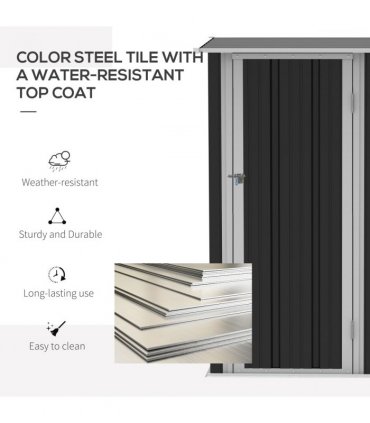 Garden Storage Shed, Sloped Roof, Lockable Door Grey, 142 x 84 x 189cm