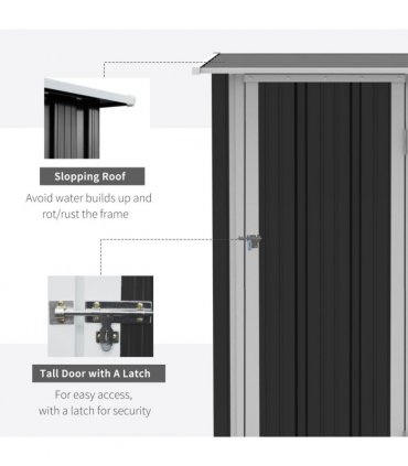 Garden Storage Shed, Sloped Roof, Lockable Door Grey, 142 x 84 x 189cm