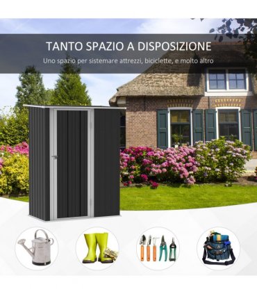 Garden Storage Shed, Sloped Roof, Lockable Door Grey, 142 x 84 x 189cm