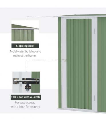 Garden Storage Shed, Sloped Roof, Lockable Door Green, 142x84x189cm