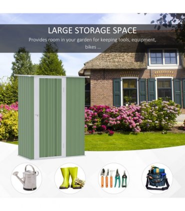 Garden Storage Shed, Sloped Roof, Lockable Door Green, 142x84x189cm