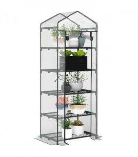 Steel 5 Tier Greenhouse OutdoorPortable Shed Metal Frame Transparent 69x49x193cm