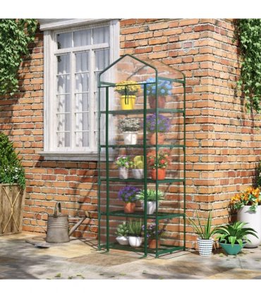 Steel 5 Tier Greenhouse OutdoorPortable Shed Metal Frame Transparent 69x49x193cm