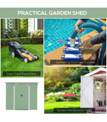 6.8 x 4.3ft Outdoor Garden Storage Shed, Tool Storage Box Green 6.8x4.3ft