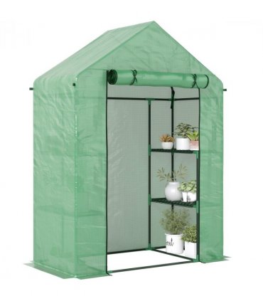 Greenhouse WalkIn PE Cover Green 141cm x 72cm x 191cm 2 Tier Shelf Roll-Up Door