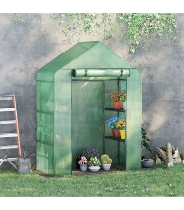 Greenhouse WalkIn PE Cover Green 141cm x 72cm x 191cm 2 Tier Shelf Roll-Up Door