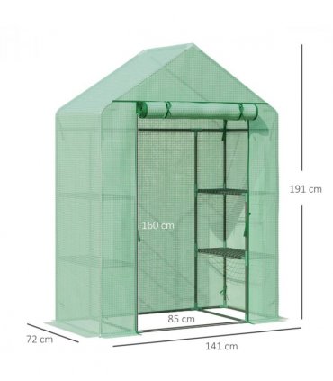Greenhouse WalkIn PE Cover Green 141cm x 72cm x 191cm 2 Tier Shelf Roll-Up Door