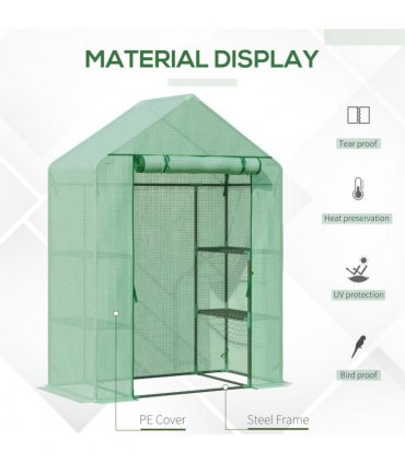 Greenhouse WalkIn PE Cover Green 141cm x 72cm x 191cm 2 Tier Shelf Roll-Up Door