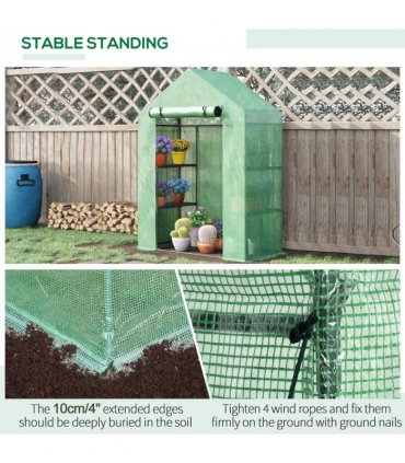 Greenhouse WalkIn PE Cover Green 141cm x 72cm x 191cm 2 Tier Shelf Roll-Up Door