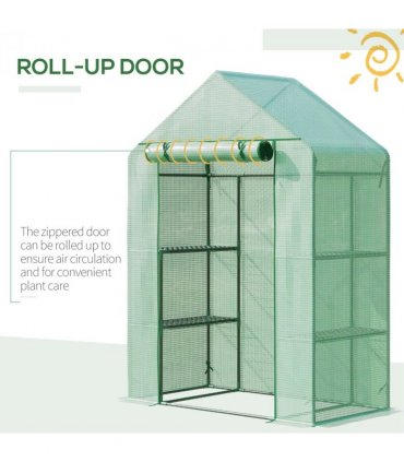 Greenhouse WalkIn PE Cover Green 141cm x 72cm x 191cm 2 Tier Shelf Roll-Up Door