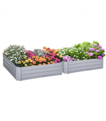Raised Garden Bed Grey Galvanized Steel 100cm x 100cm x 30cm Set of 2