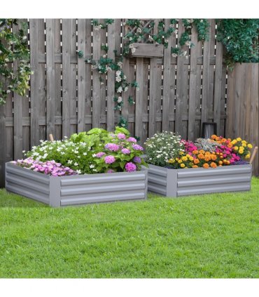 Raised Garden Bed Grey Galvanized Steel 100cm x 100cm x 30cm Set of 2