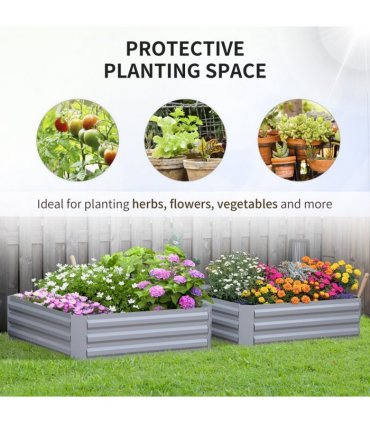 Raised Garden Bed Grey Galvanized Steel 100cm x 100cm x 30cm Set of 2