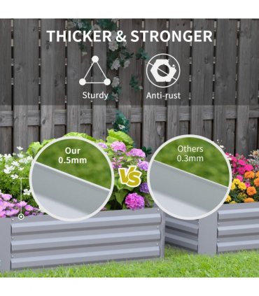 Raised Garden Bed Grey Galvanized Steel 100cm x 100cm x 30cm Set of 2