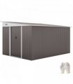 11.3 x 9.2ft Steel Garden Shed Metal Tool House Double Doors & 2 Air Vents, Grey