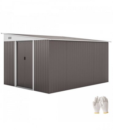 11.3 x 9.2ft Steel Garden Shed Metal Tool House Double Doors & 2 Air Vents, Grey