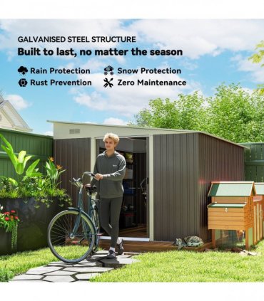 11.3 x 9.2ft Steel Garden Shed Metal Tool House Double Doors & 2 Air Vents, Grey