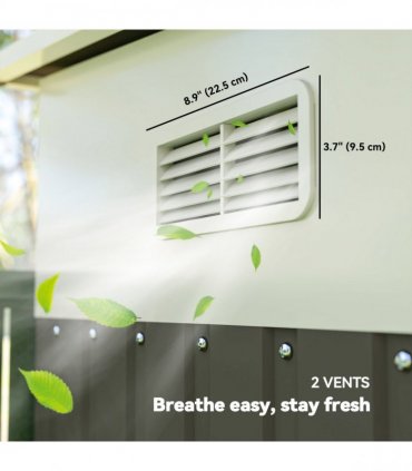 11.3 x 9.2ft Steel Garden Shed Metal Tool House Double Doors & 2 Air Vents, Grey