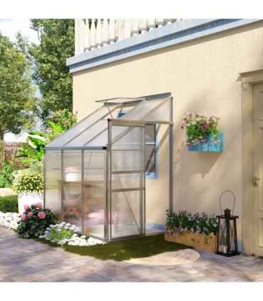 6 x 4ft Polycarbonate Greenhouse Aluminum Roof Vent, Rain Gutter Sliding Door,