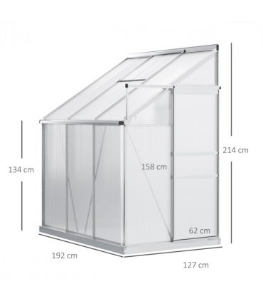 6 x 4ft Polycarbonate Greenhouse Aluminum Roof Vent, Rain Gutter Sliding Door,