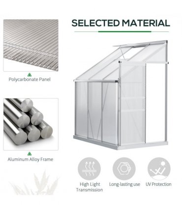 6 x 4ft Polycarbonate Greenhouse Aluminum Roof Vent, Rain Gutter Sliding Door,
