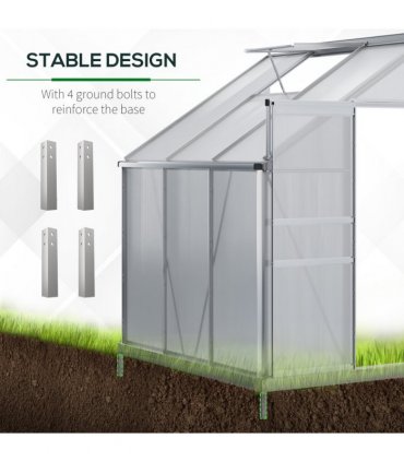 6 x 4ft Polycarbonate Greenhouse Aluminum Roof Vent, Rain Gutter Sliding Door,