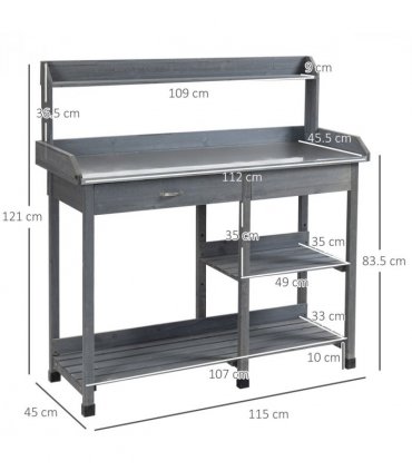 Garden Potting Workstation Bench w/ Galvanized Metal Tabletop