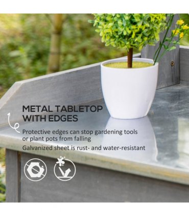 Garden Potting Workstation Bench w/ Galvanized Metal Tabletop