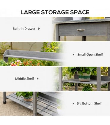 Garden Potting Workstation Bench w/ Galvanized Metal Tabletop
