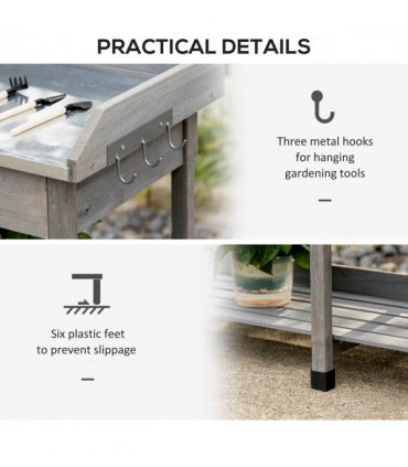 Garden Potting Workstation Bench w/ Galvanized Metal Tabletop