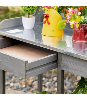 Garden Potting Workstation Bench w/ Galvanized Metal Tabletop