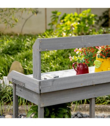 Garden Potting Workstation Bench w/ Galvanized Metal Tabletop